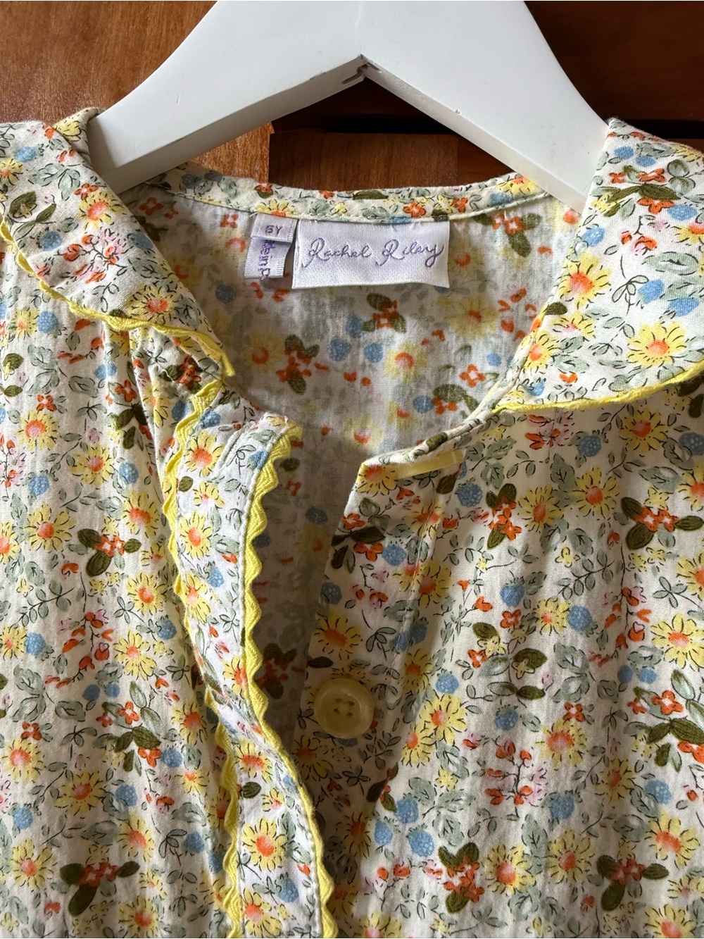 Rachel Riley Yellow Floral Button-Front Ruffle Collar Dress - Picture 2 of 2